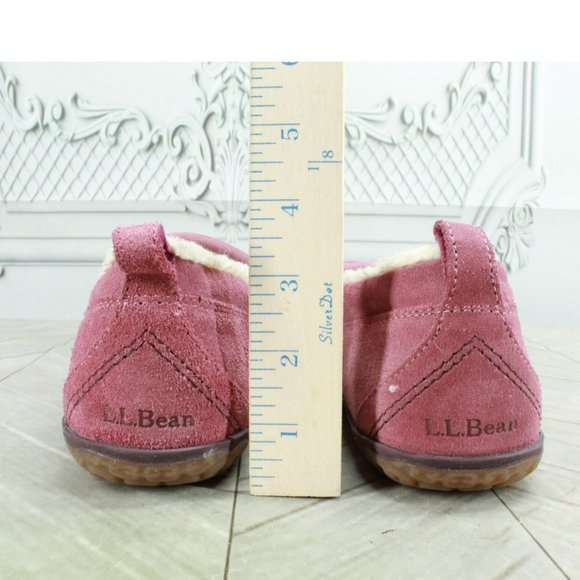 LL Bean Pink Suede Slip On Fleece Lined Mountain Moccasin Slippers Size 8 M - Picture 6 of 9